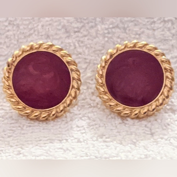 ♥️Vintage Italy Retro Stud Fashion Earrings 1" Fuschia & Emerald Marble, 2 Pair - Picture 6 of 8